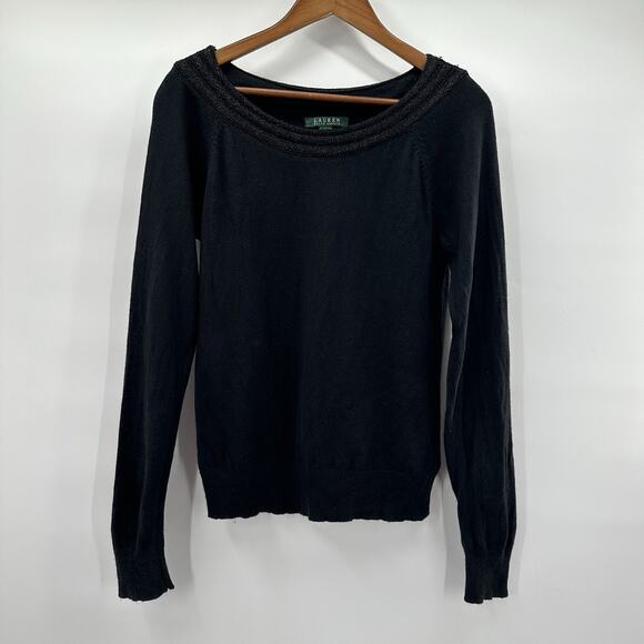 Lauren Ralph Lauren Sweater Womens Large Black Silk Cashmere Blend Minimalist - Picture 1 of 10